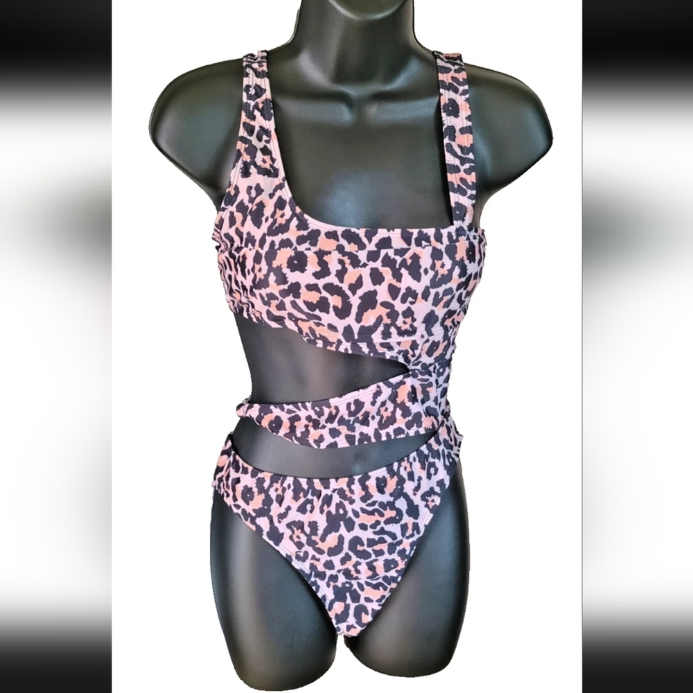 SHEIN Pink and Black Leopard Print One Piece with  Sz S
